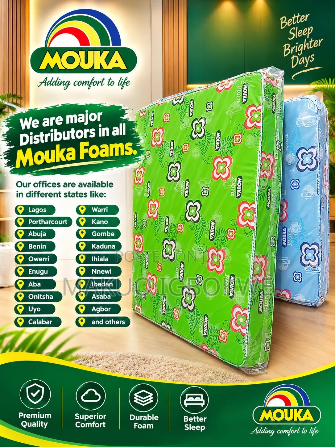 [Bn] Mouka Flora 6ft by 6ft by 8inch King's Size+3yrs Warranty.Bn