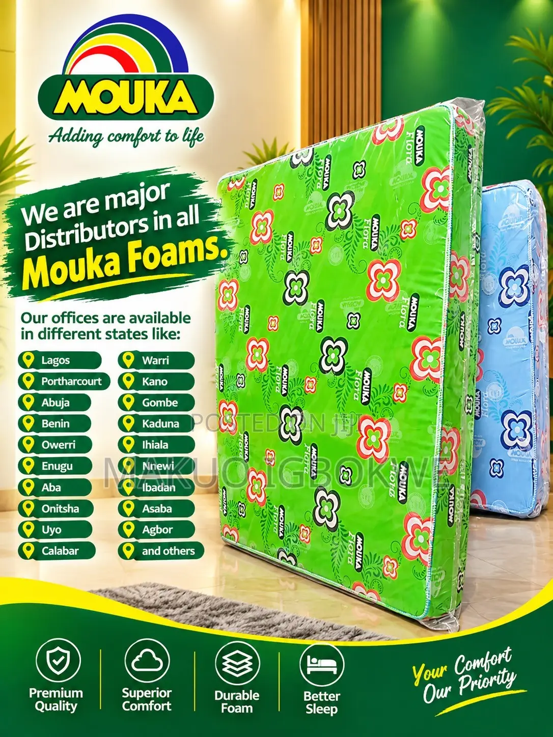 [Ib] Mouka Flora 6 by 6 by 8inches King's Size [+3yrs Warranty