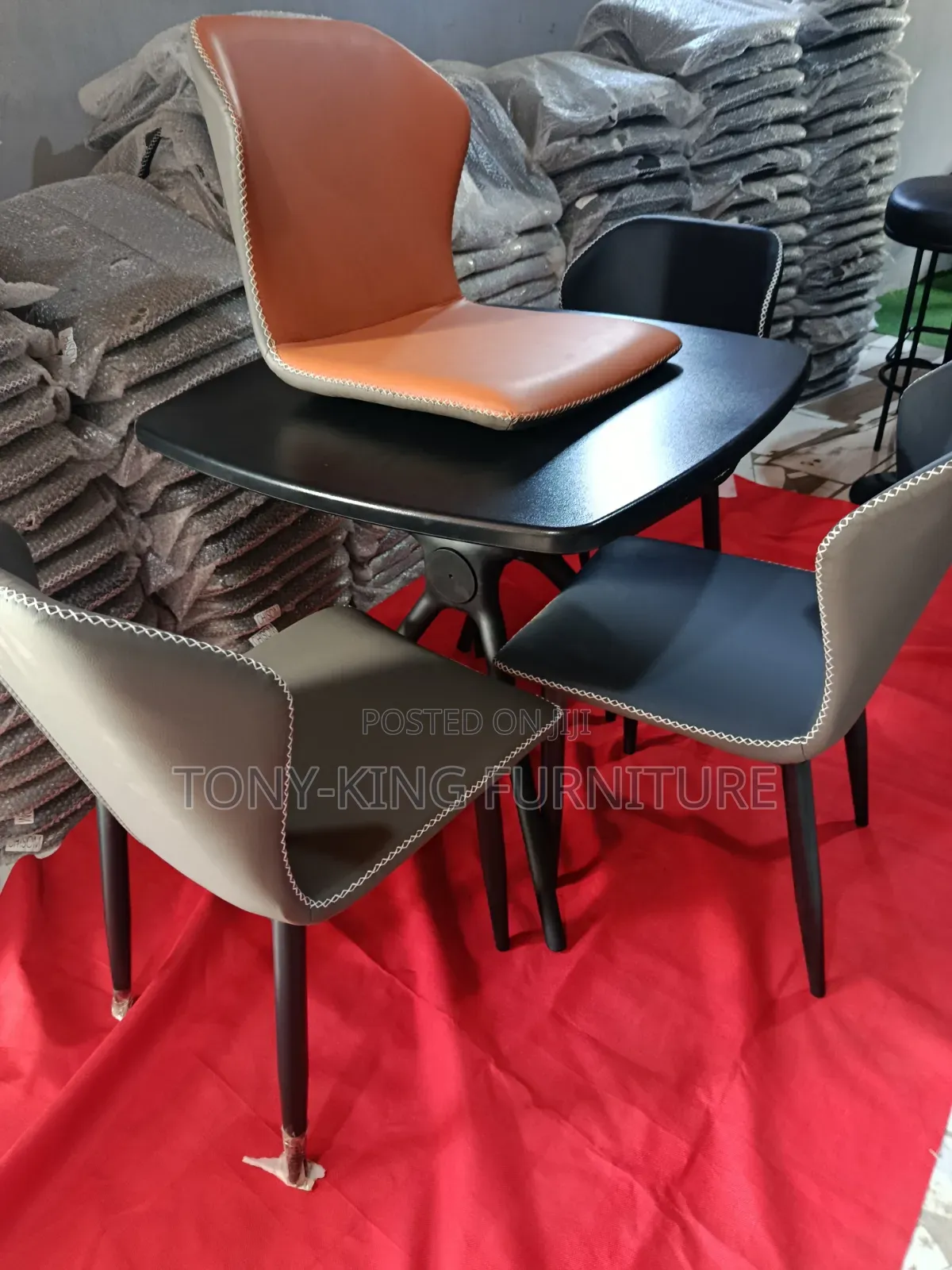 Modern Compact Dining Set Black Tabletop With Upholstered Chairs