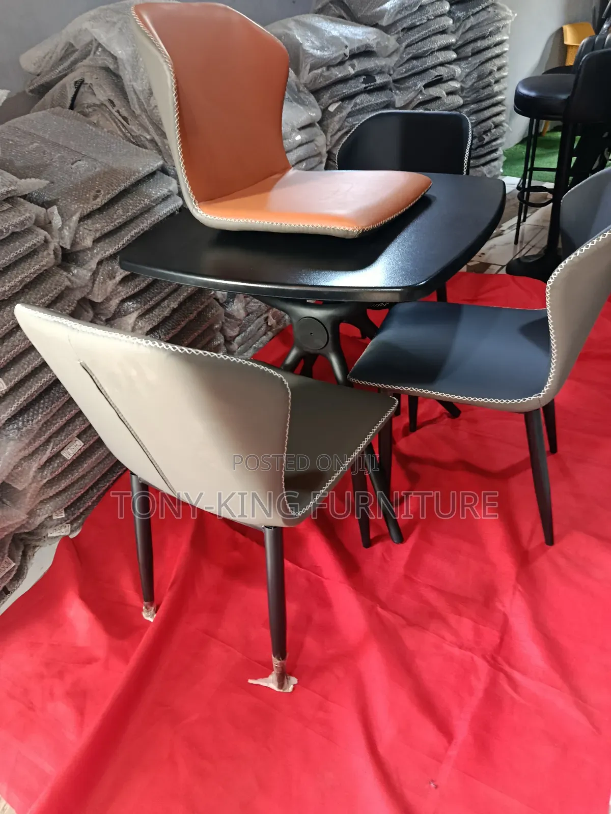 Modern Compact Dining Set Black Tabletop With Upholstered Chairs
