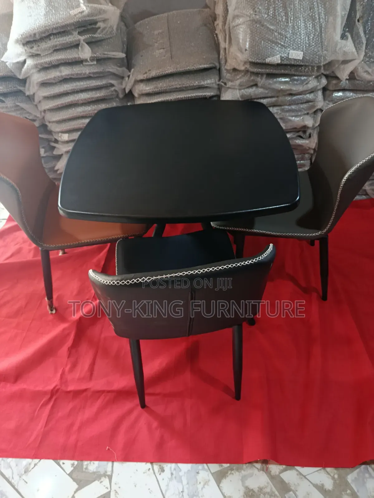 Modern Imported Dining Table Set With 4-Chair and Black Metal Leg