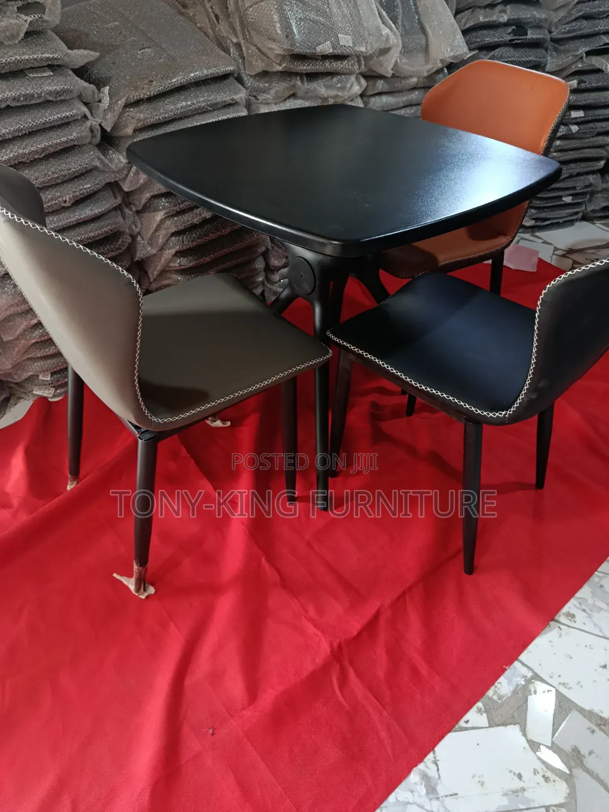 Modern Imported Dining Table Set With 4-Chair and Black Metal Leg