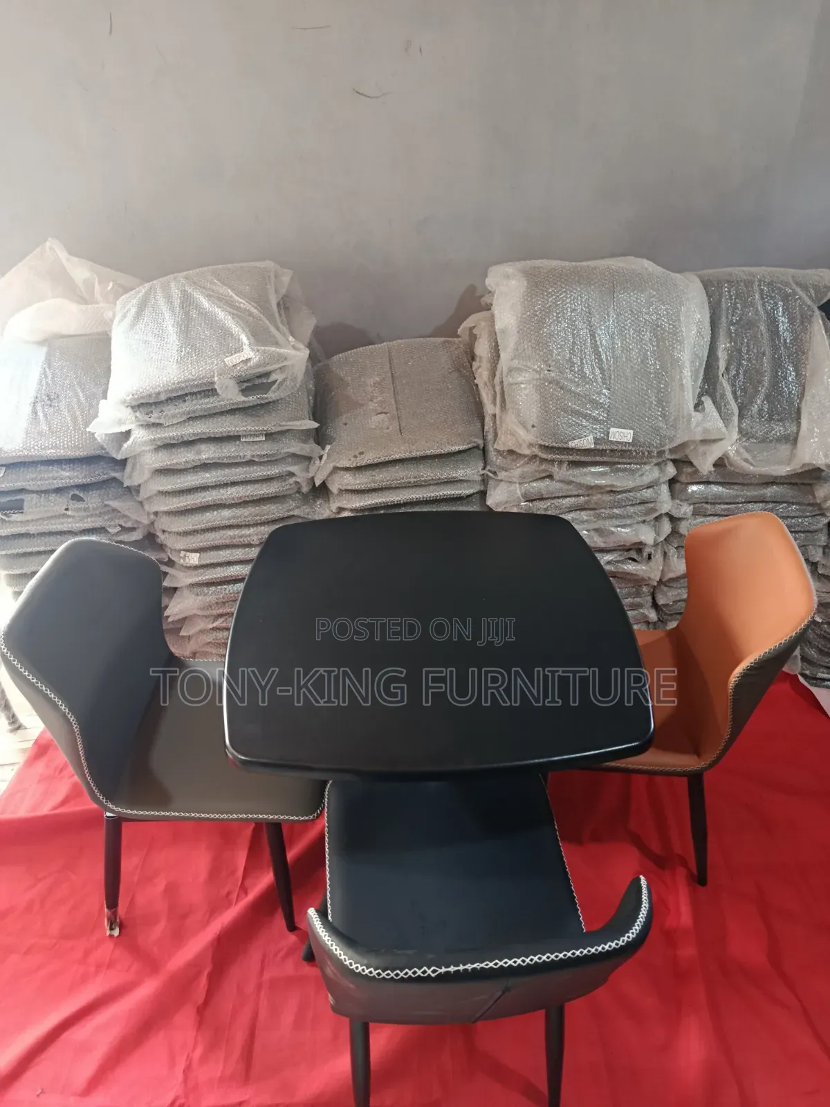 Imported Restaurant Dining Table Set by 3-Seater With Black Metal Legs