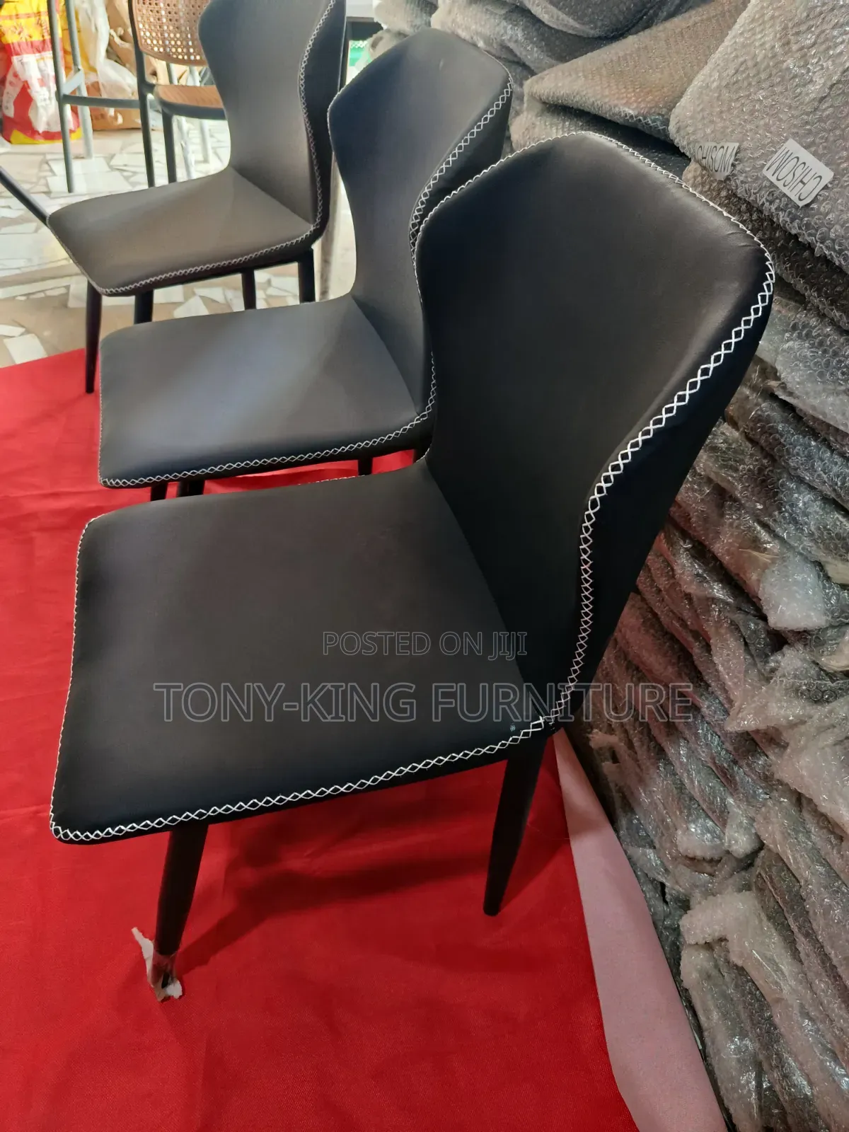 Modern Dining Chair Set Padded Leather With Black Metal Legs