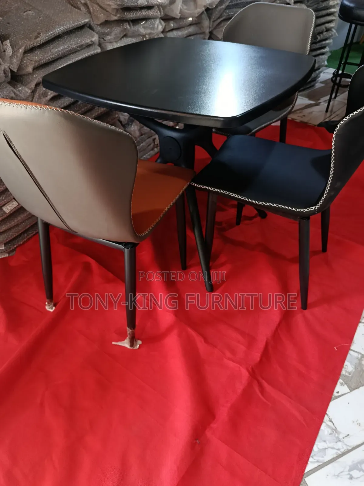 Modern Dining Chair Set Padded Leather With Black Metal Legs