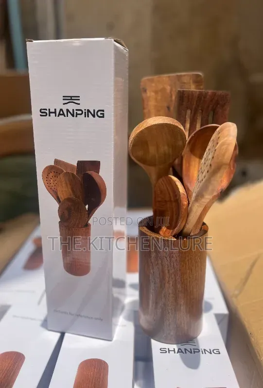 6-Piece Natural Wooden Cooking Utensil Set With Holder