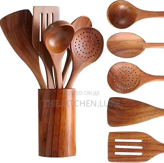 6-Piece Natural Wooden Cooking Utensil Set With Holder
