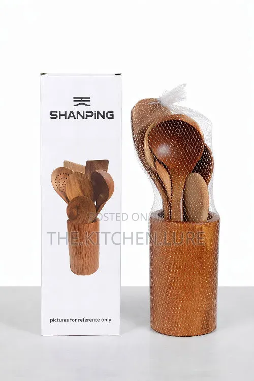 6-Piece Natural Wooden Cooking Utensil Set With Holder