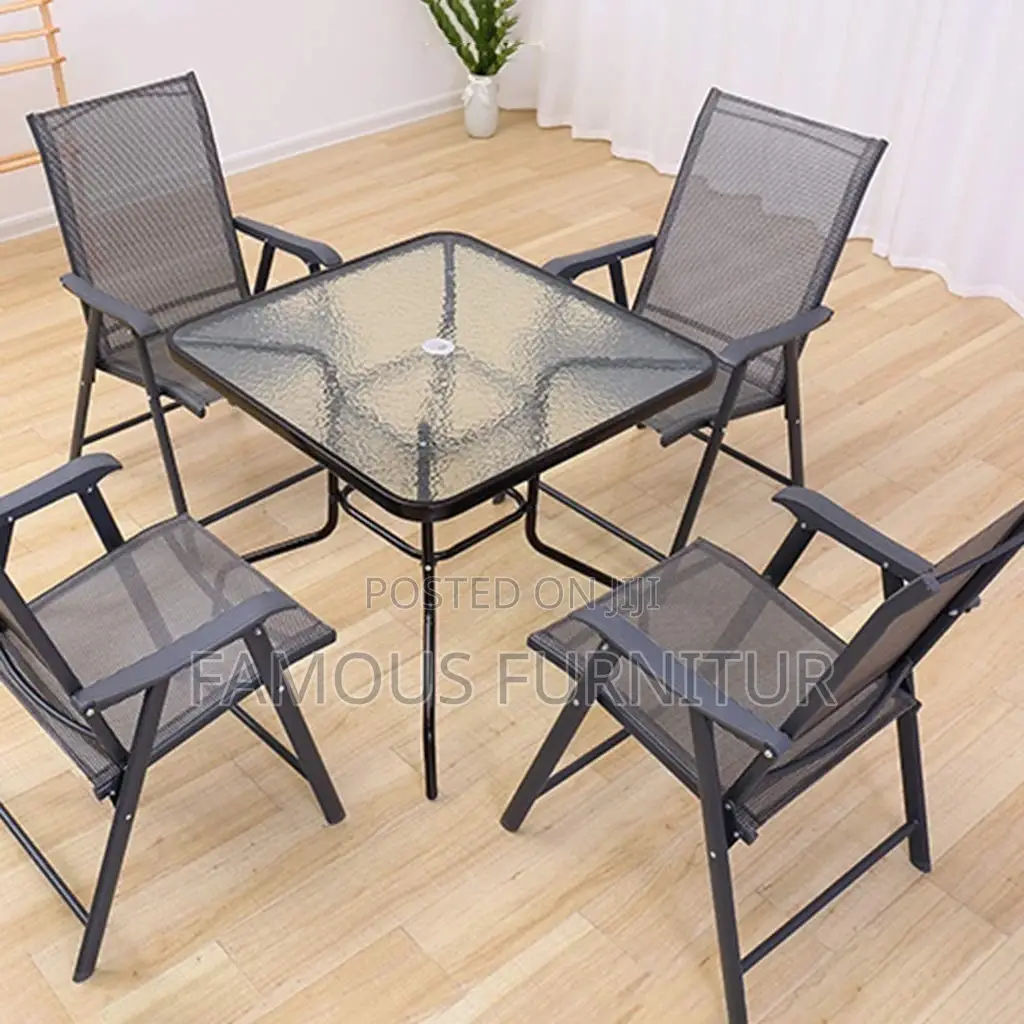 Quality Outdoor Patio Furniture Set Featuring a Square Glass-Top