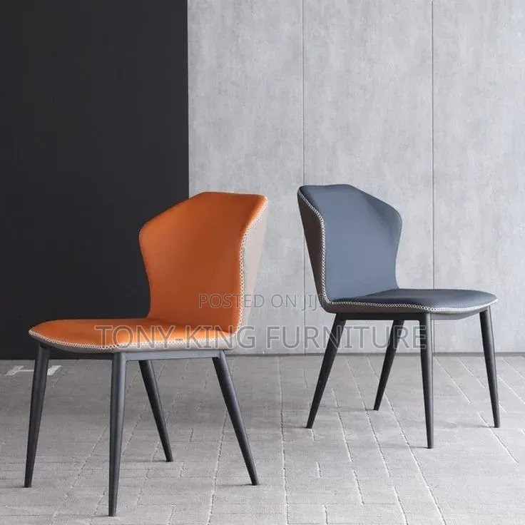 Modern Padded Leather Restaurant Dining Chair Set With Black Metal Leg