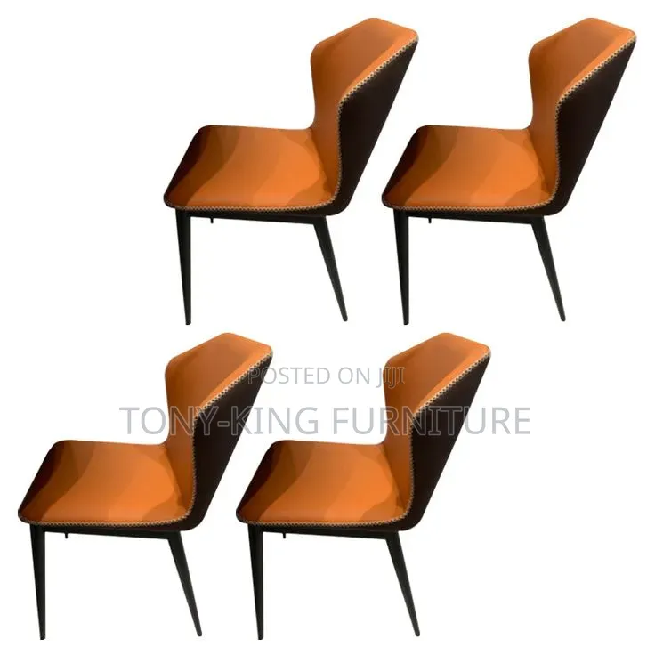 Modern Padded Leather Restaurant Dining Chair Set With Black Metal Leg