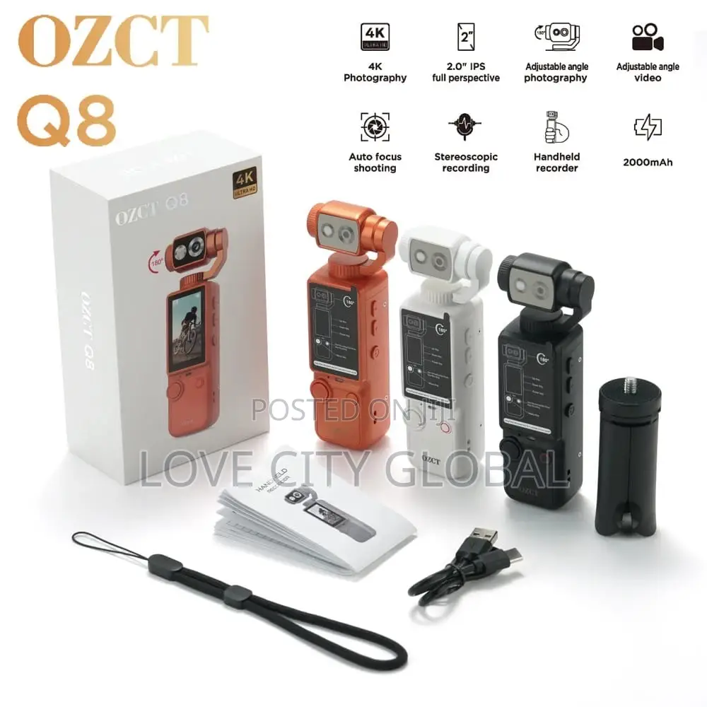 OZCT Q8 Handheld Ultra HD Video Pocket Camera 180° Rotating Gimbal