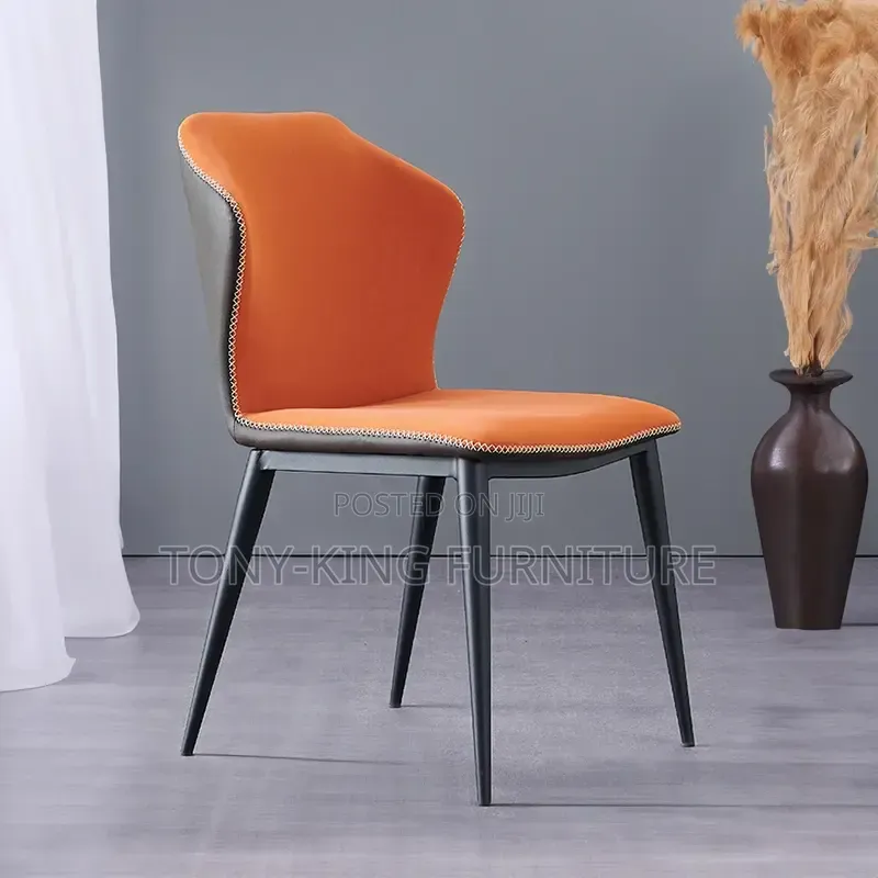 Modern Imported Padded Leather Dining Chair With Black Metal Leg