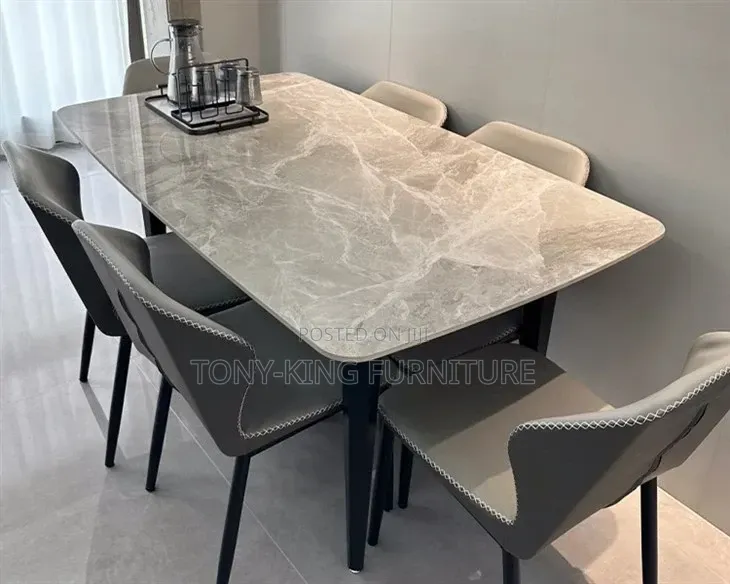 Luxury 6-Seater Dining Set With a Grey Marble-Finish Rectangular Top