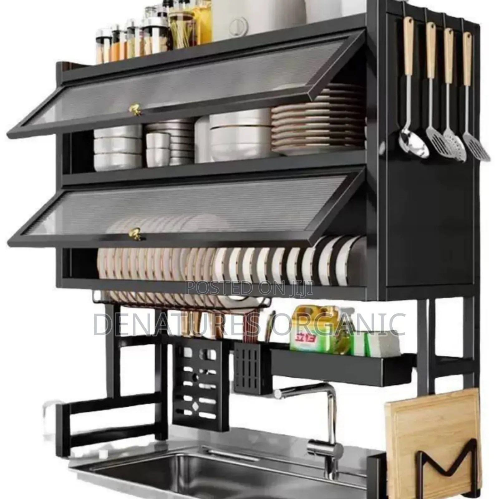 Double Layer Over-Sink Kitchen Storage, Double Cover Flip-Up Doors