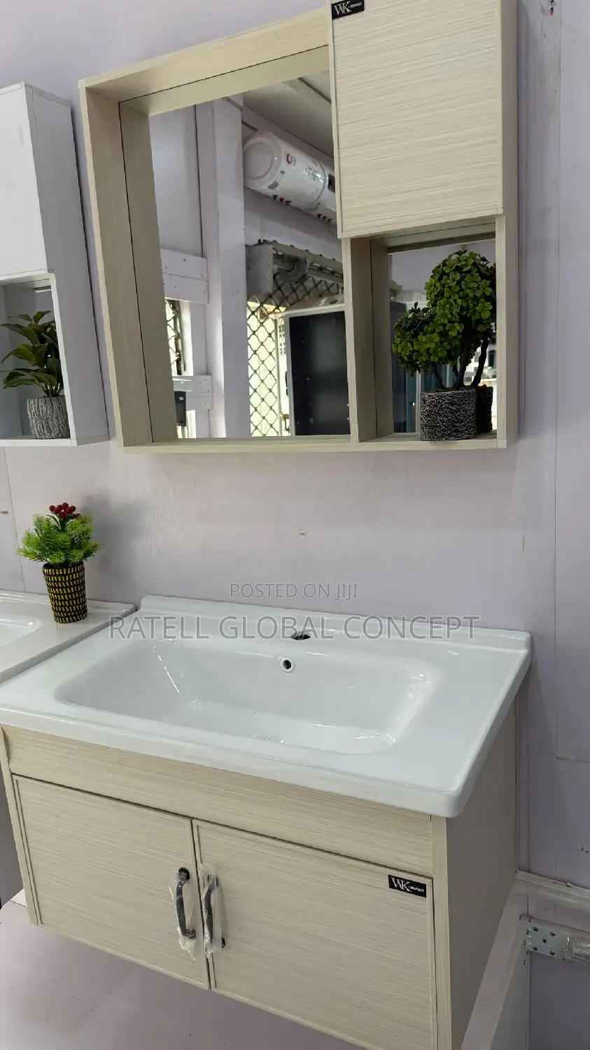 Cabinet Wash Hand Basin With Shelf Mirror (Wood Design)