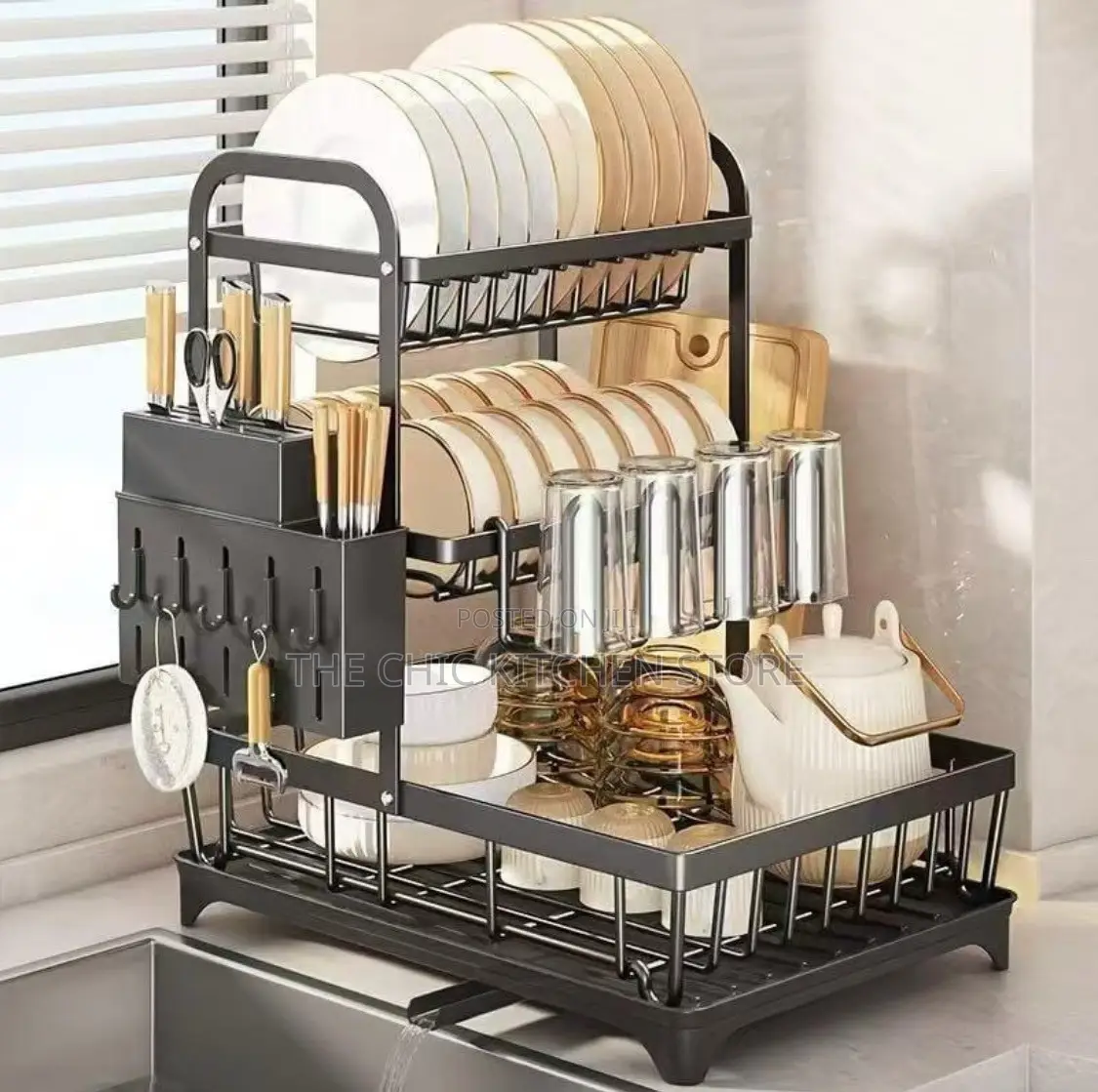 3 Step Dish Rack Water Drainer