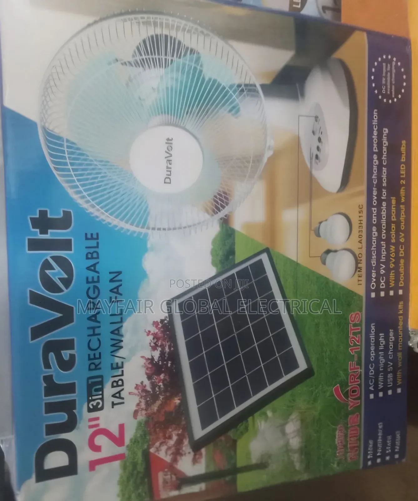 DuraVolt 12" 3-in-1 Rechargeable Table/Wall Fan