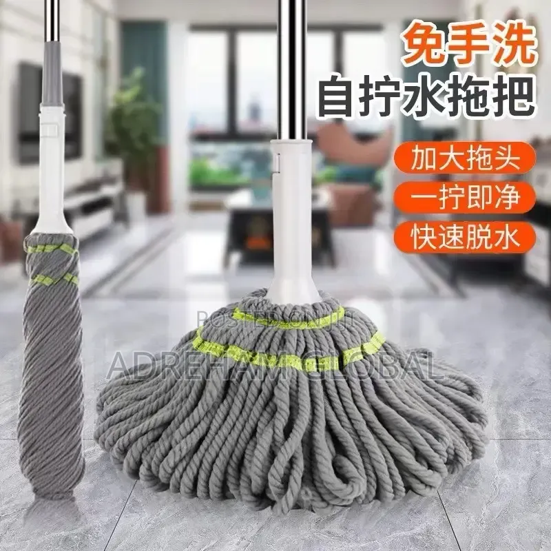 Self Squeezing or Twisting Spin Rotating Cotton Pad Mop(grey Green