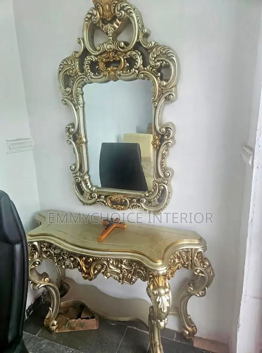 Ornate Gold and Champagne Console Table Set With Matching Mirror