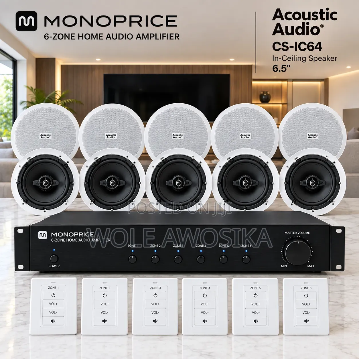 Monoprice Multizone Amplifier With Five Pairs of Speakers