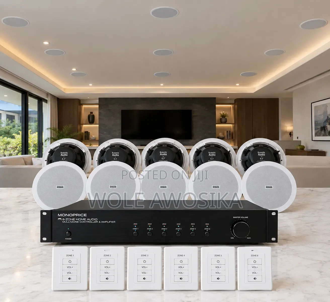 Monoprice Multizone Amplifier With Five Pairs of Speakers
