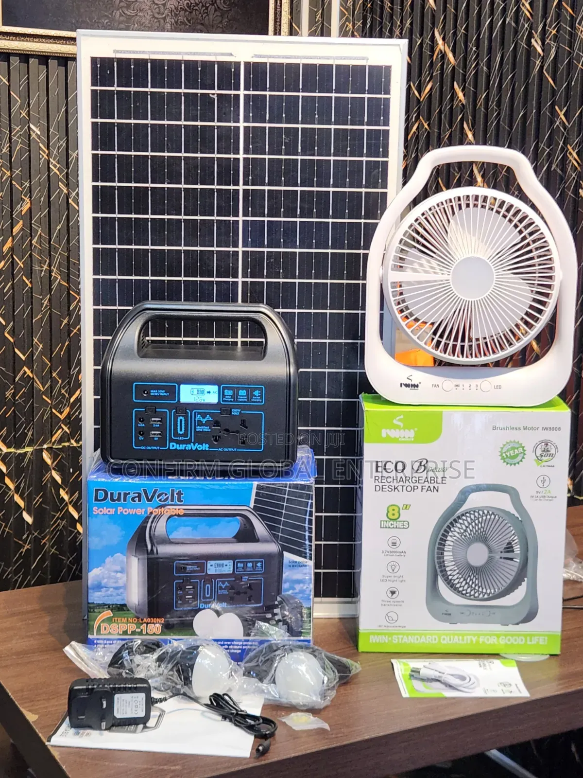 150W Portable Solar Generator + 50W Solar Panel + 2 Bulbs