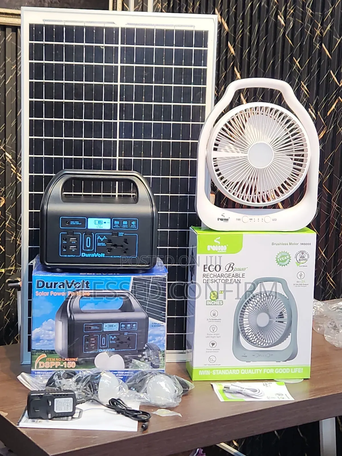 150W Solar Power Station With Solar Panel, 2 LED Lights & Free Fan