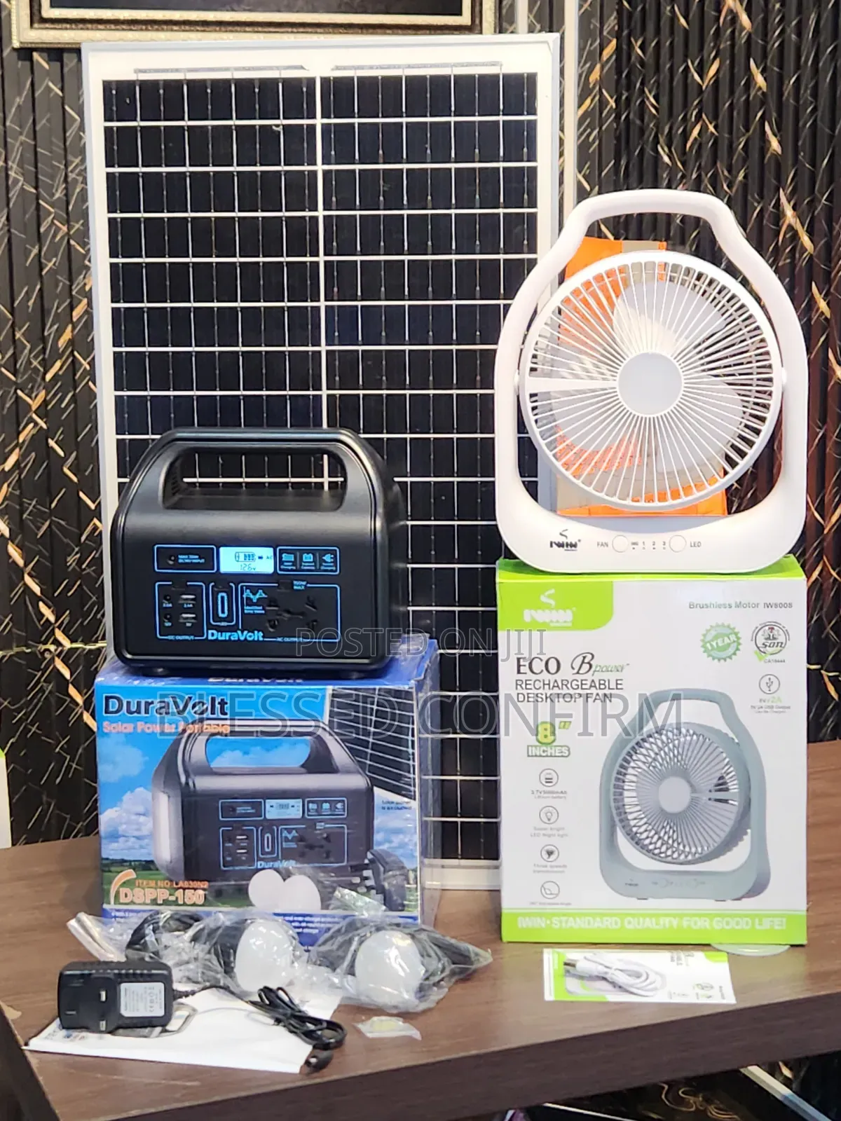 150W Solar Power Station With Solar Panel, 2 LED Lights & Free Fan