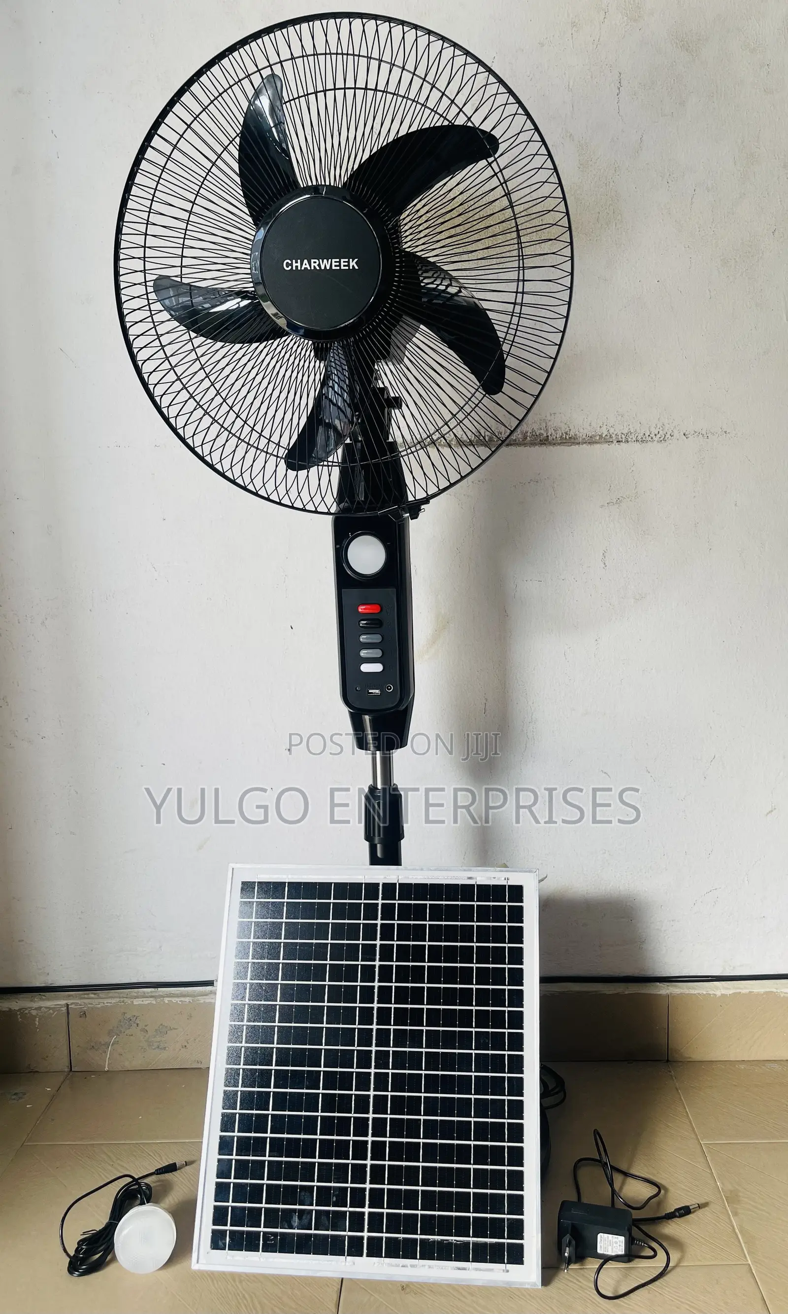 Brand New Rechargeable Solar Standing Fan, 12w Panel and Power Cord