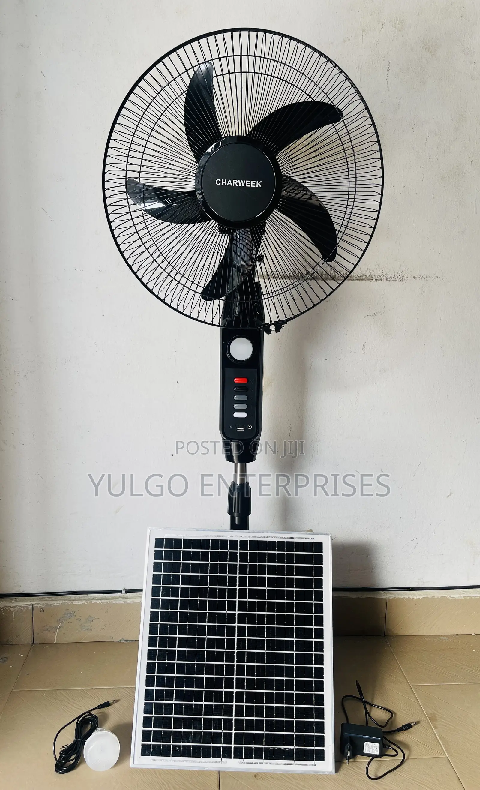 Brand New Rechargeable Solar Standing Fan, 12w Panel and Power Cord