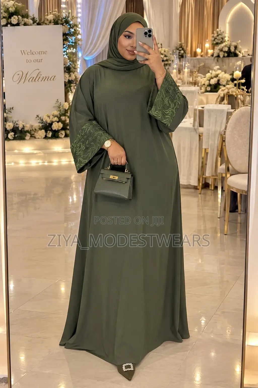 Army Green Embroidered Abaya | Elegant Modest Dress