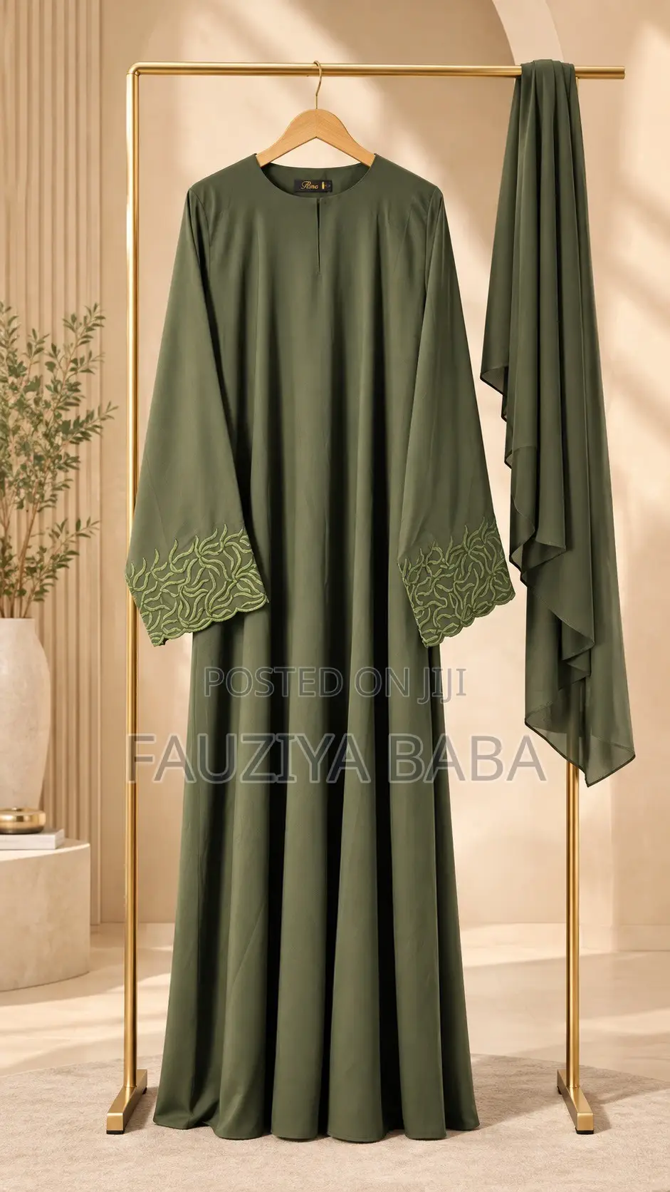 Army Green Embroidered Abaya | Elegant Modest Dress