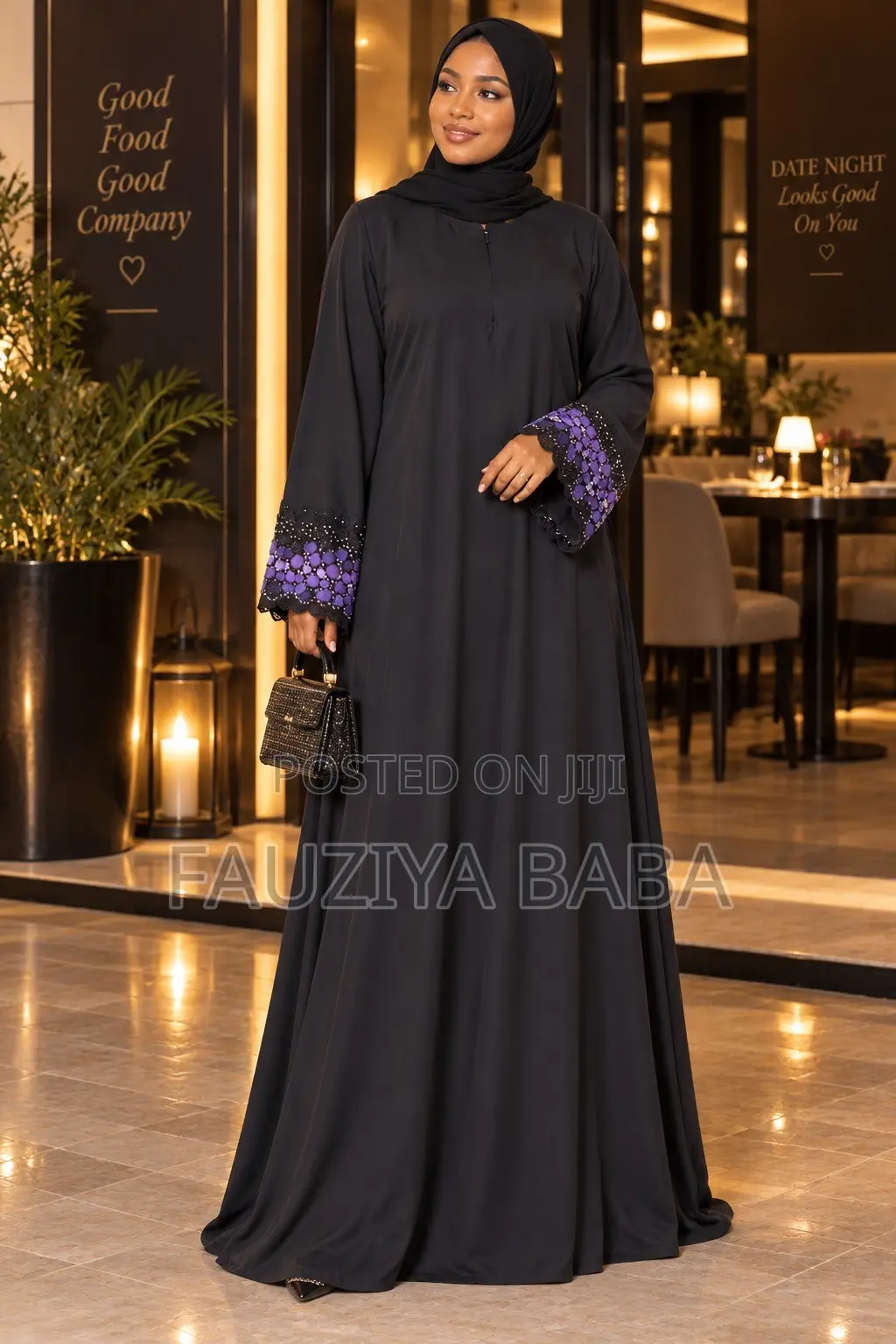 Black Abaya With Sleeve Appliqué | Modest Wear