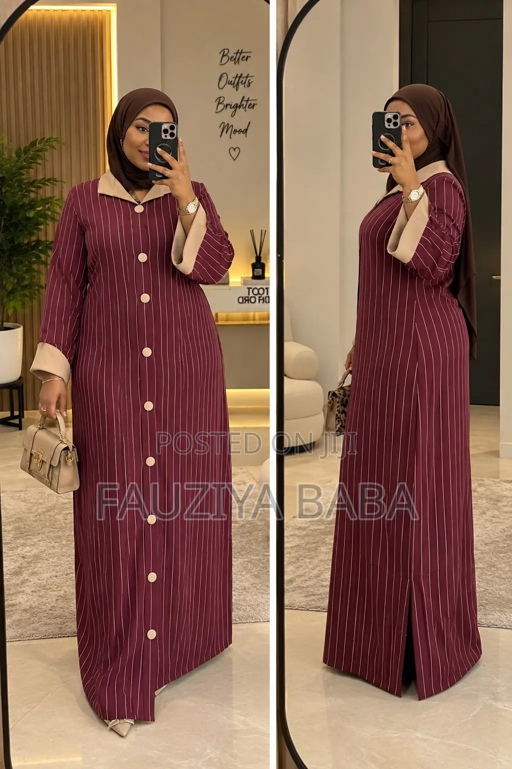 Elegant Striped Kaftan Dress | Office Casual Wear