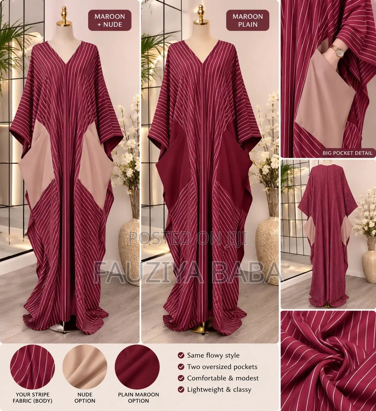 Maroon Striped Boubou With Front Pocket | Chic Modest Wear