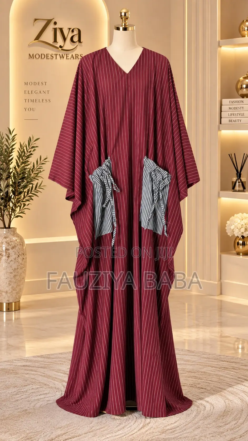 Maroon Striped Boubou With Front Pocket | Chic Modest Wear