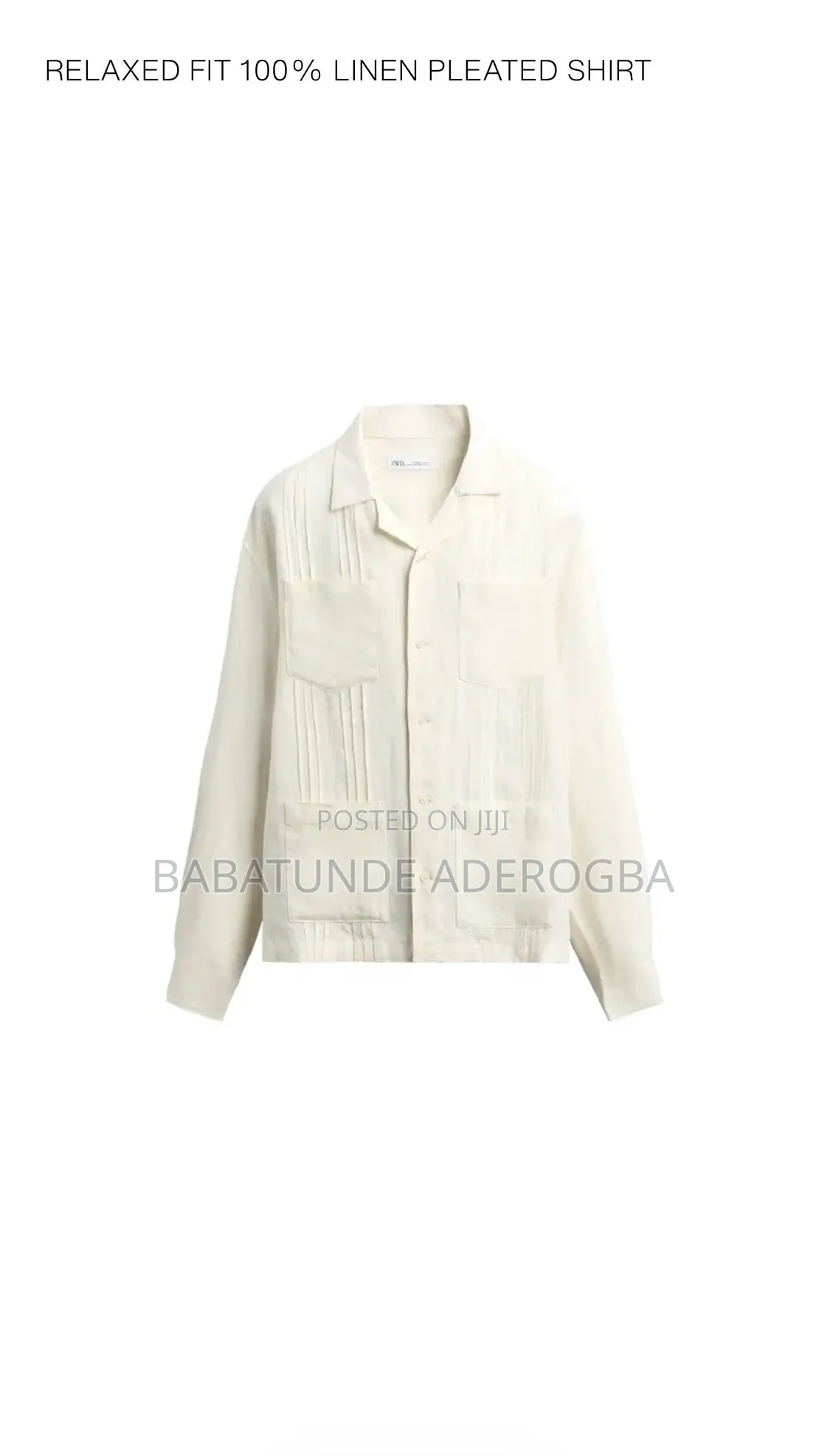 Zara Relaxed Fit 100% Linen Pleated Shirt