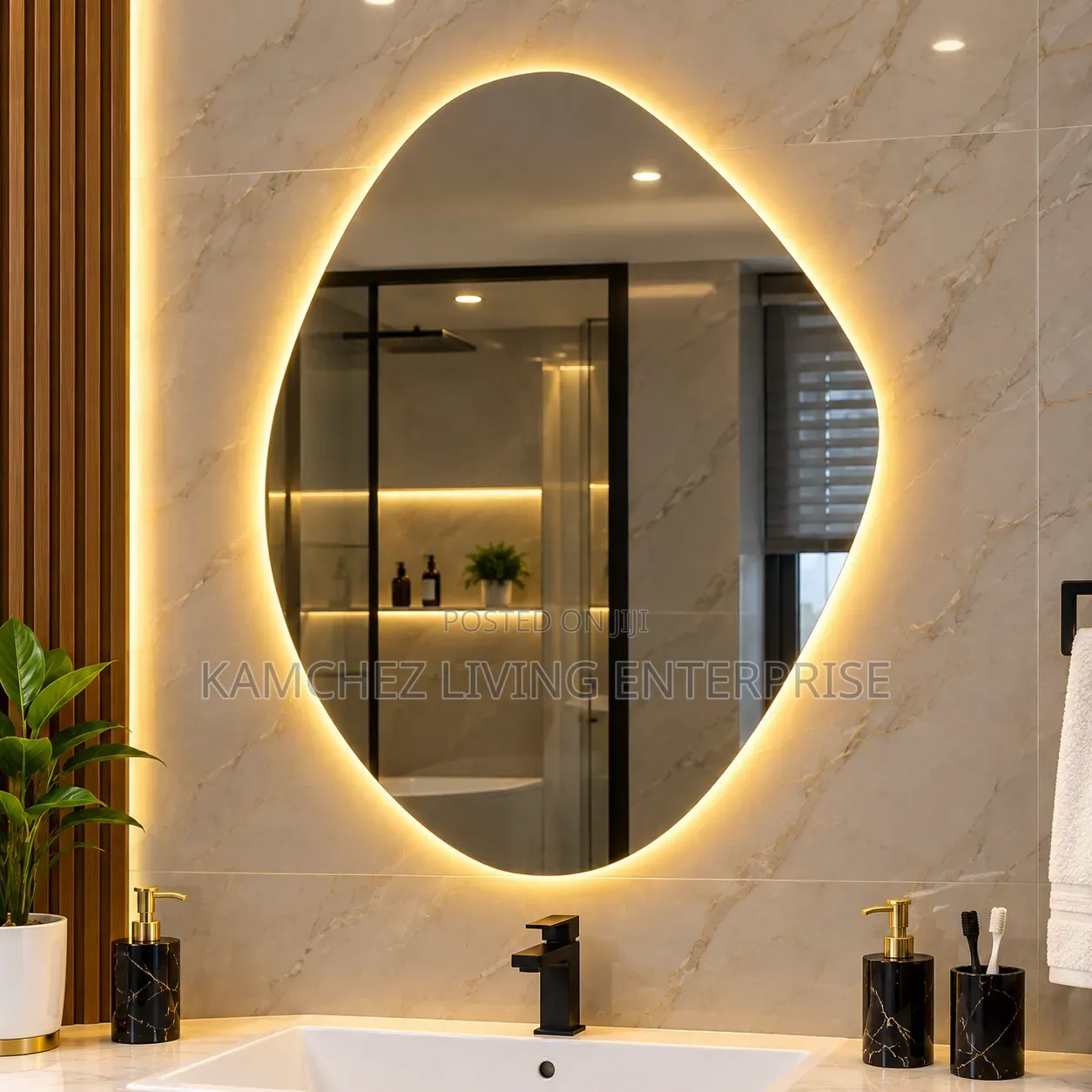 Modern 70x50cm Irregular Shaped Led Wall Mirror for Bathroom
