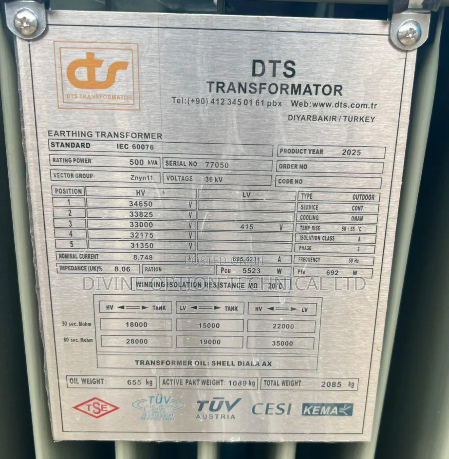 500kva/33kv/400 DTS Transformer