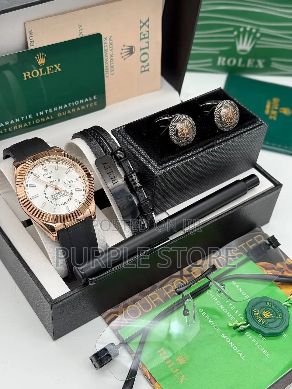 Rolex Mens Watch, Pen, Bracelet, Cufflinks and Sunglasses Set