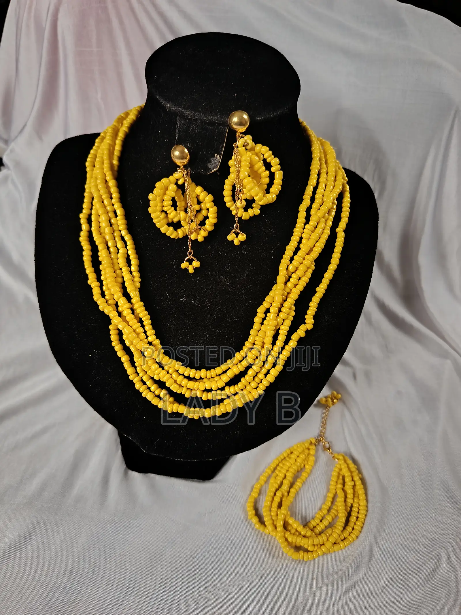 Bright Yellow Bougie Beaded Jewelry Set