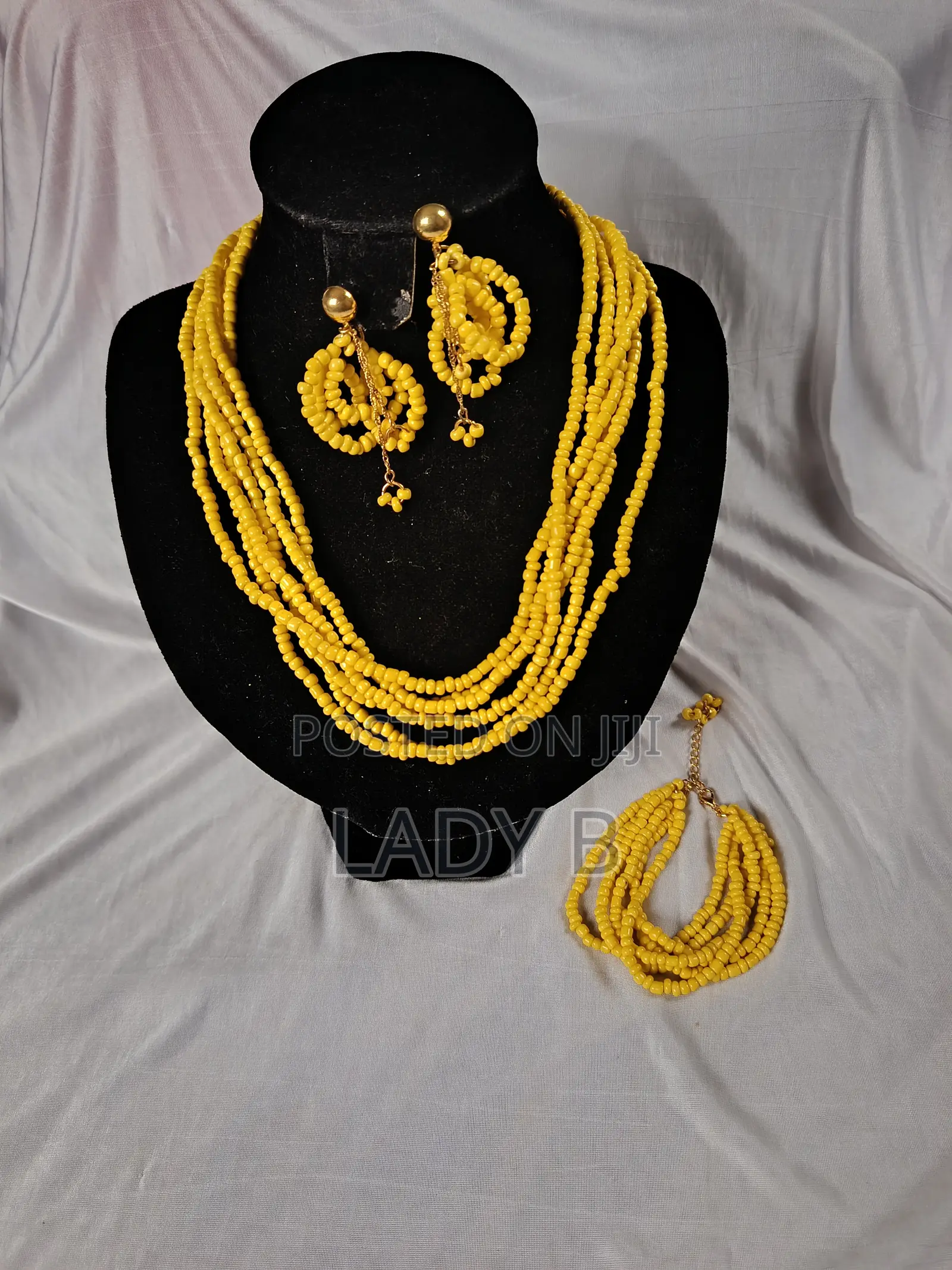 Bright Yellow Bougie Beaded Jewelry Set