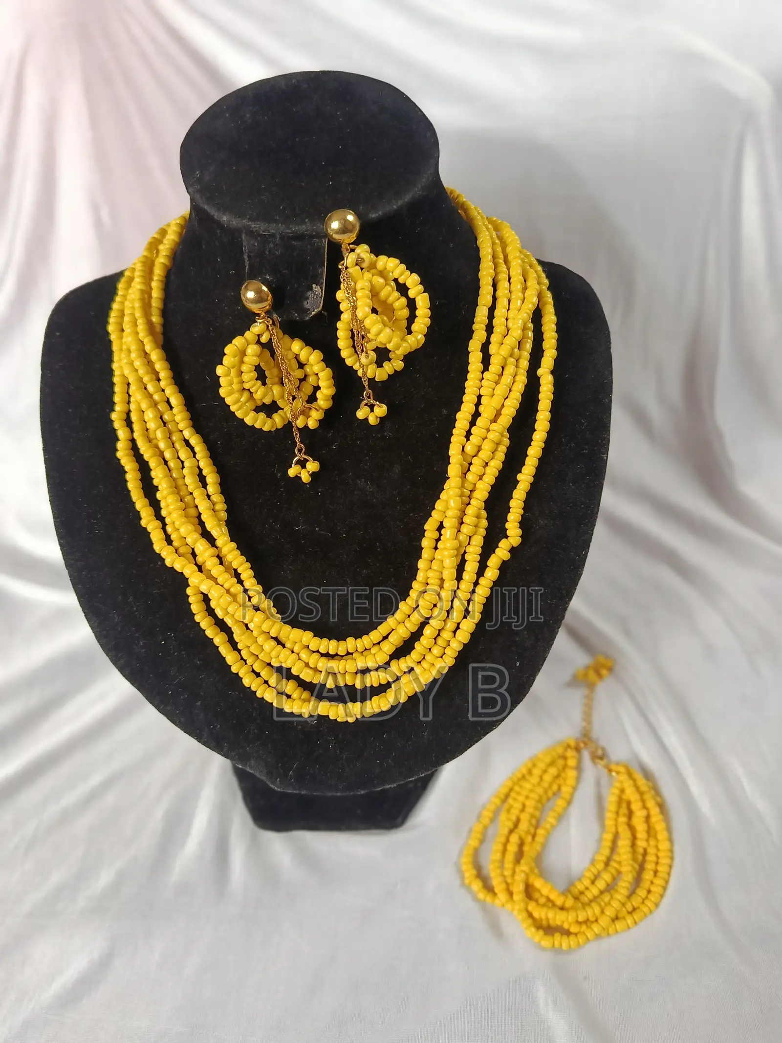 Bright Yellow Bougie Beaded Jewelry Set