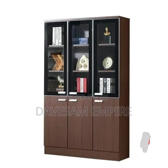 Beautifully Designed Top Quality 3-Door Glass and Wooden Office Shelf