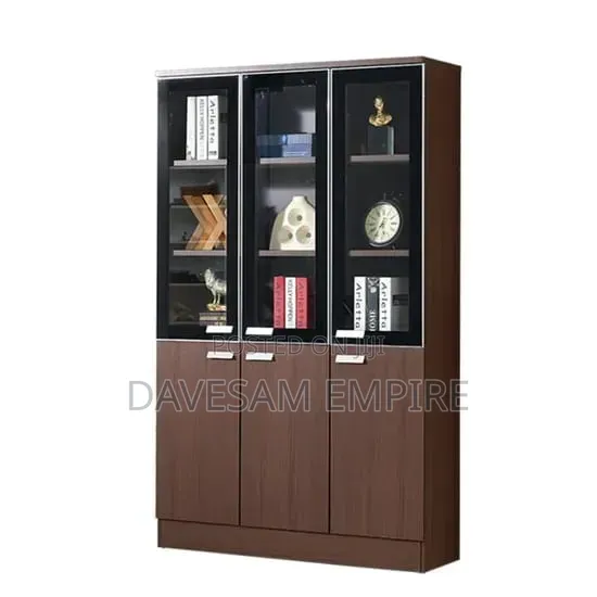 Beautifully Designed Top Quality 3-Door Glass and Wooden Office Shelf