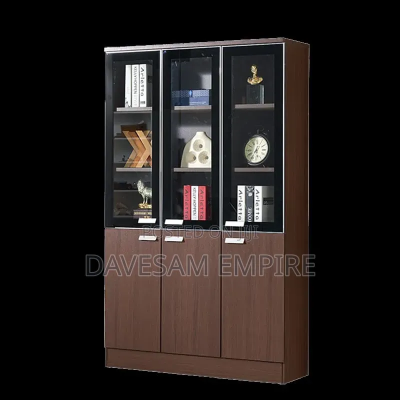 Beautifully Designed Top Quality 3-Door Glass and Wooden Office Shelf