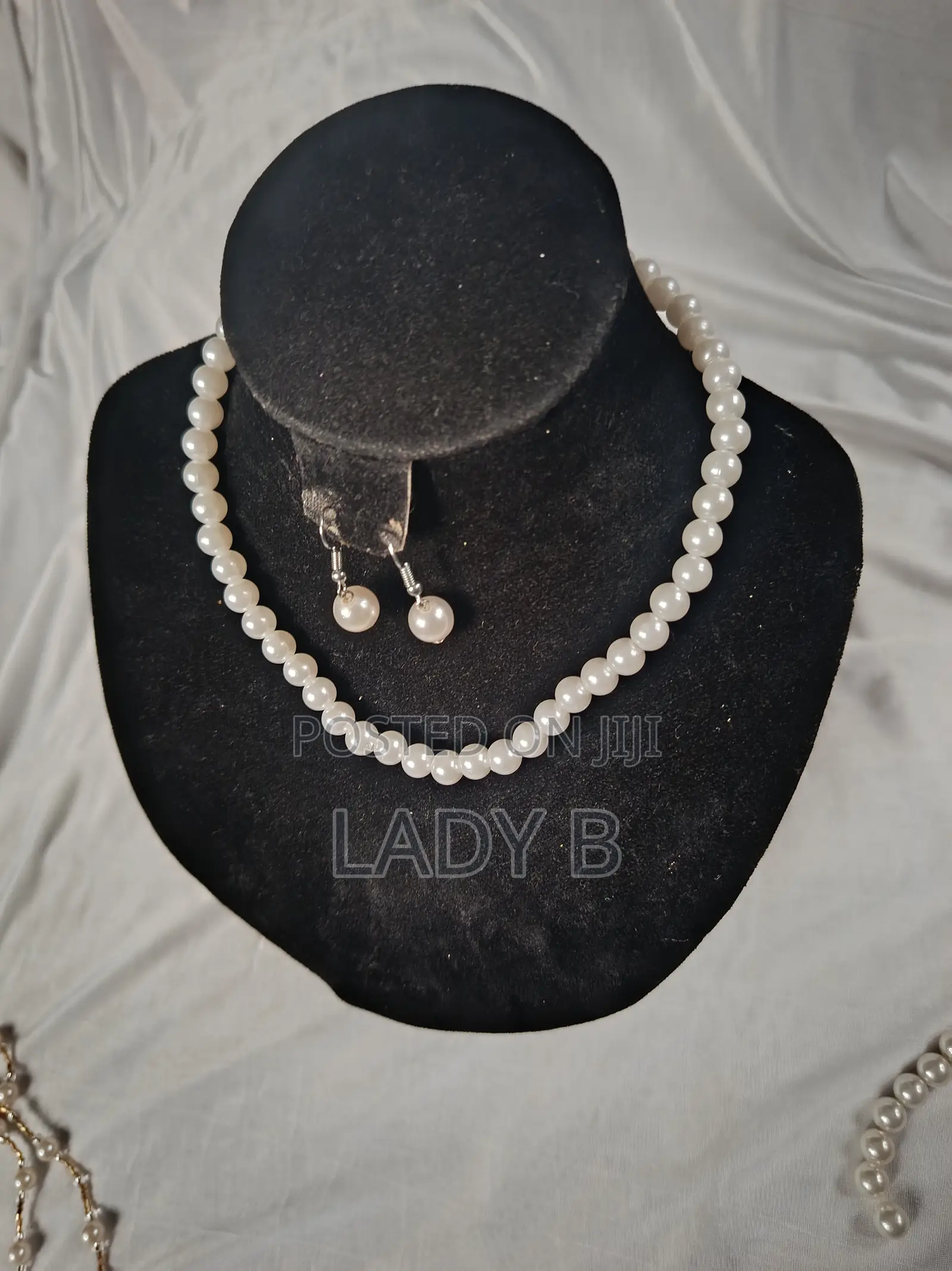Classic White Pearl Necklace and Matching Earrings Set
