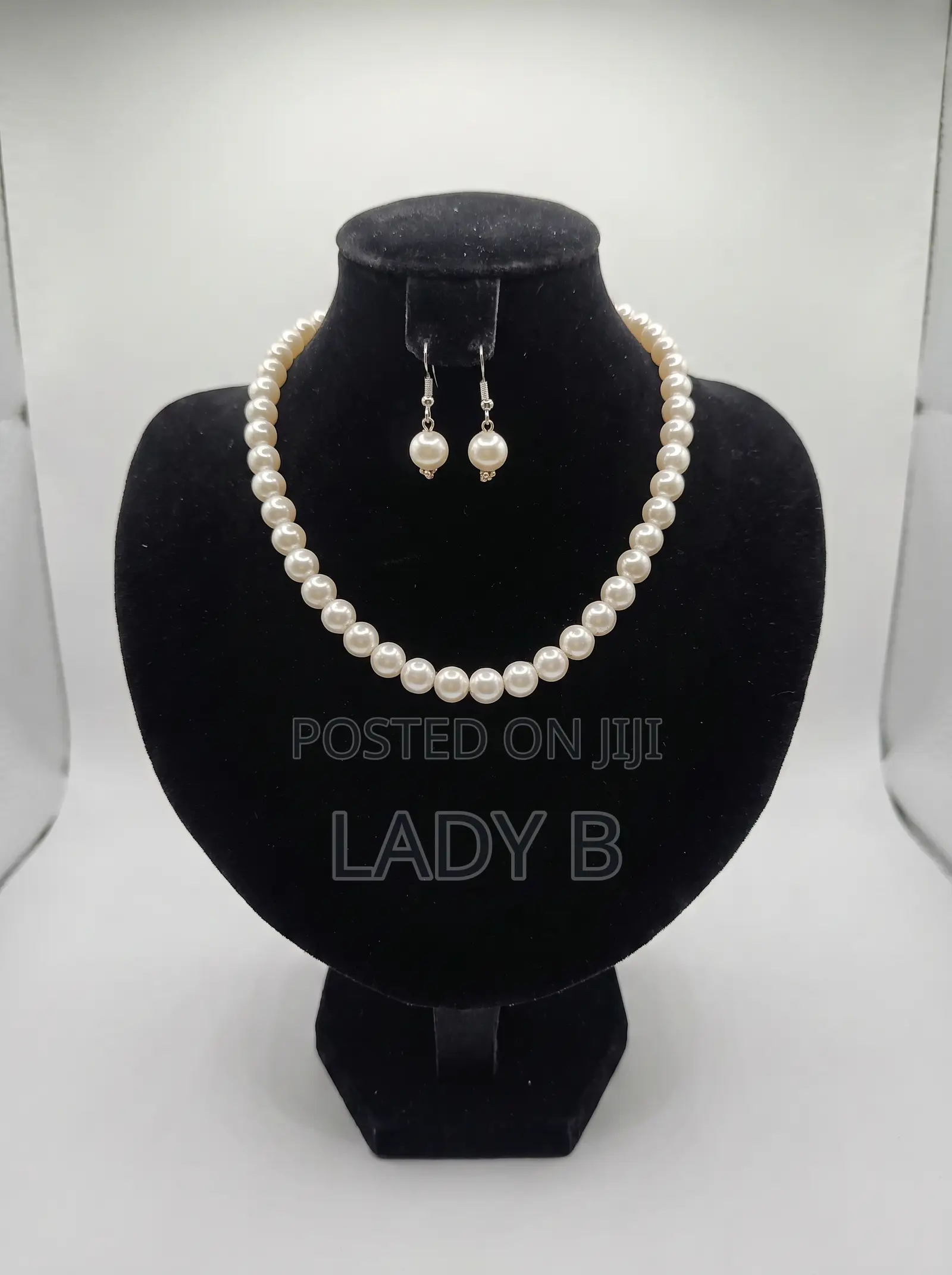Classic White Pearl Necklace and Matching Earrings Set