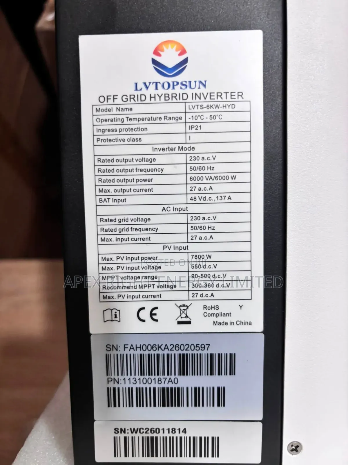 6kw Lvtopsun Off Grid Hybrid Inverter